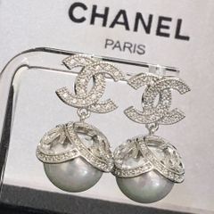  Bông Tai Chanel Màu Trắng Ngọc Trai & Pha Lê (BJ) 