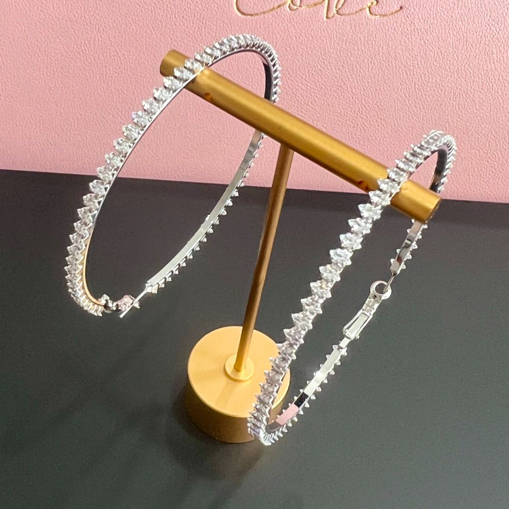  Bông Tai Khoen Tròn Bản To Màu Trắng 6,3cm Pha Lê (BN) 