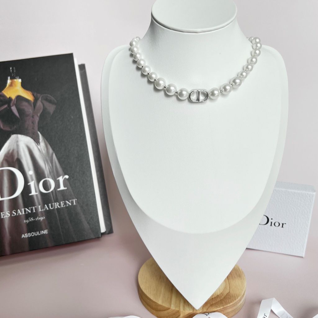  Bộ Trang Sức Di.oor Trắng - Vòng cổ Choker & Bông Tai Ngọc Trai, Pha Lê 3 Kiểu Đeo Quý Phái (AA) 