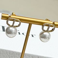  Bông Tai Dior Màu Vàng Ngọc Trai & Pha Lê Trắng (AR) 