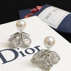  Bộ Trang Sức Dior Trắng - Vòng cổ Choker & Bông Tai Ngọc Trai, Pha Lê 3 Kiểu Đeo Quý Phái (AA) 