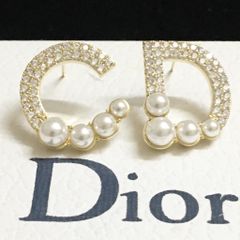  Bông Tai Dior Màu Vàng Bản To Ngọc Trai & Pha Lê Trắng (AE) 