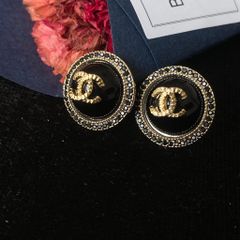  Bông Tai Chanel Màu Vàng Pha Lê Đen Sang Trọng (BX) 