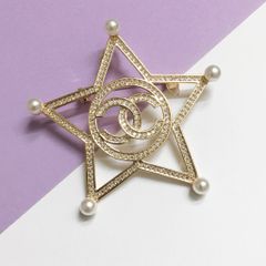  Cài Áo Nam, Nữ - Chanel Ngôi Sao Vàng Ngọc Trai & Pha Lê Trắng (BM) 