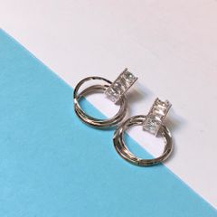  Bông Tai 3 Vòng Tròn Pha Lê Trắng (AH) 