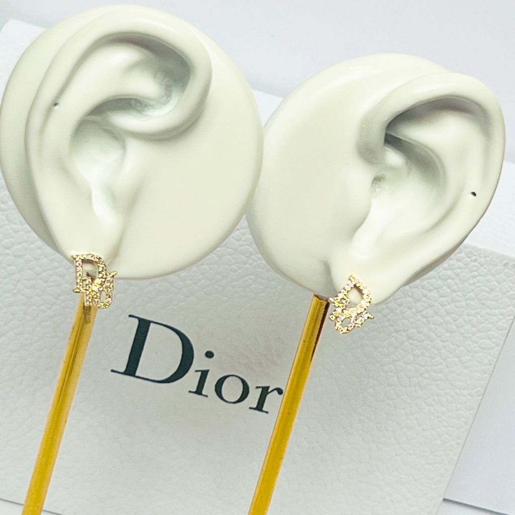  Bông Tai Dior Màu Vàng 1,2cm Pha Lê Trắng (AW) 