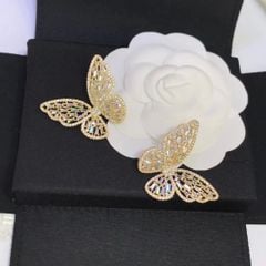 Bông Tai Đôi Bướm Vàng Bản To Pha Lê Trắng (AI) 