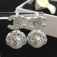  Bông Tai Chanel Màu Trắng Ngọc Trai & Pha Lê (BJ) 