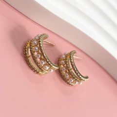  Bông Tai Khoen Tròn Màu Vàng Ngọc Trai & Pha Lê Trắng (AM) 