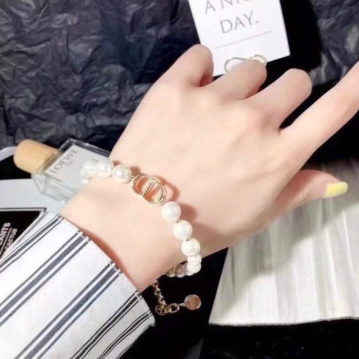  Bộ Trang Sức Dior Vàng - Vòng cổ Choker, Vòng Tay & Bông Tai Ngọc Trai, Pha Lê 2 Kiểu Đeo Quý Phái (AC) 