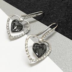  Bông Tai Trái Tim Pha Lê Đen & Trắng (AV) 