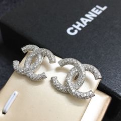  Bông Tai Chanel Bản To Màu Trắng Pha Lê (BO) 