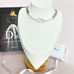  Bộ Trang Sức Dior Trắng - Vòng cổ Choker & Bông Tai Ngọc Trai, Pha Lê Quý Phái (AF) 