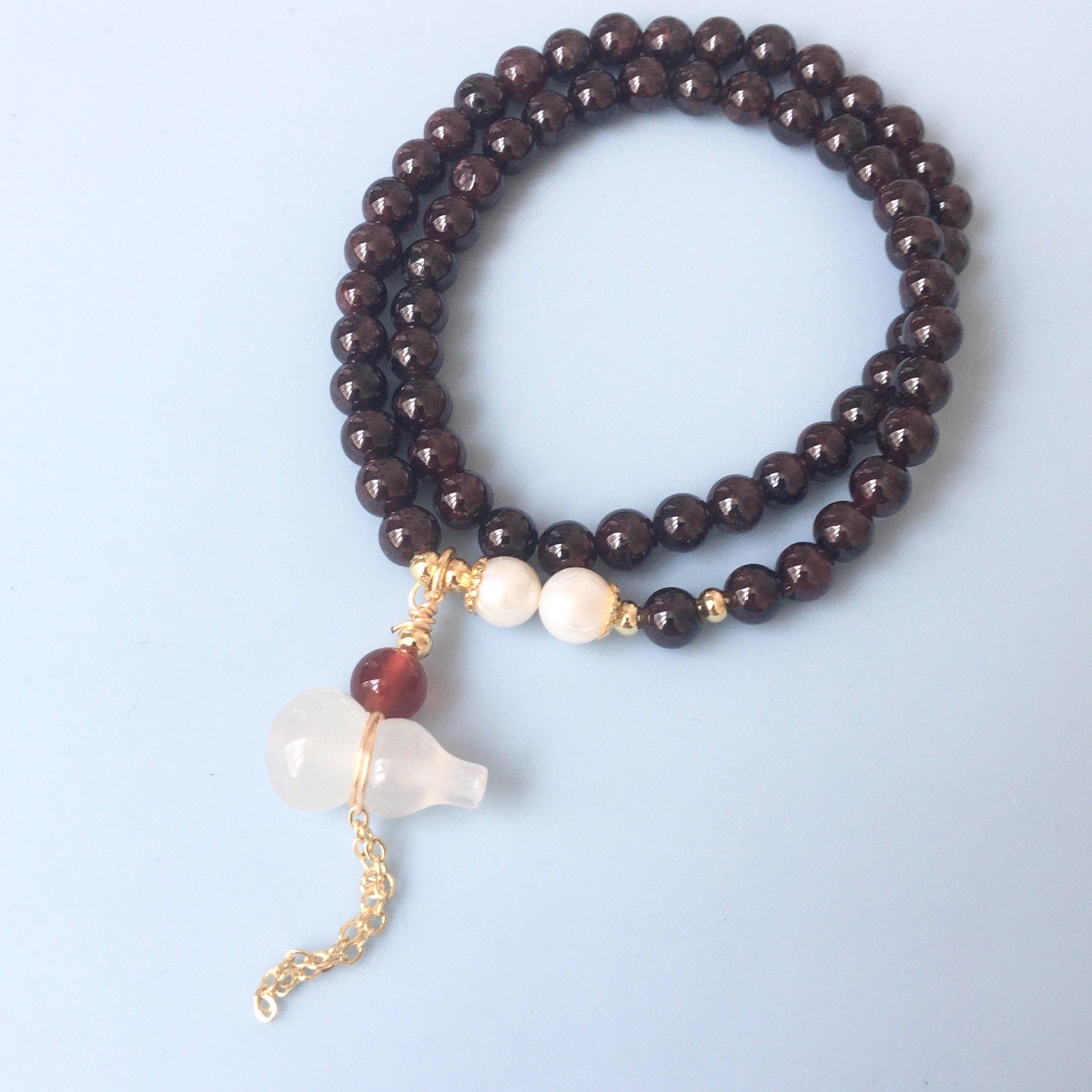  Vòng Đá Phong Thuỷ Cao Cấp - 2 Vòng Hồ Lô Mã Não, Ngọc Trai Nước Ngọt, Đá Garnet Tự Nhiên 