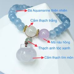  Vòng Đá Phong Thuỷ Cao Cấp - Quả Bí Đá Mã Não, Đá Aquamarine, Thạch Anh Tóc Xanh Tự Nhiên 