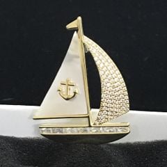  Cài Áo Nam, Nữ - Thuận Buồm Xuôi Gió Màu Vàng Vỏ Trai Thiên Nhiên & Pha Lê Trắng 