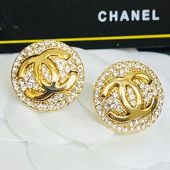  Bông Tai Chanel Bản To Màu Vàng Pha Lê Trắng (CJ) 