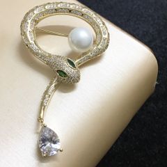  Cài Áo Nam, Nữ - Con Rắn Ngọc Trai & Pha Lê Xanh, Trắng 