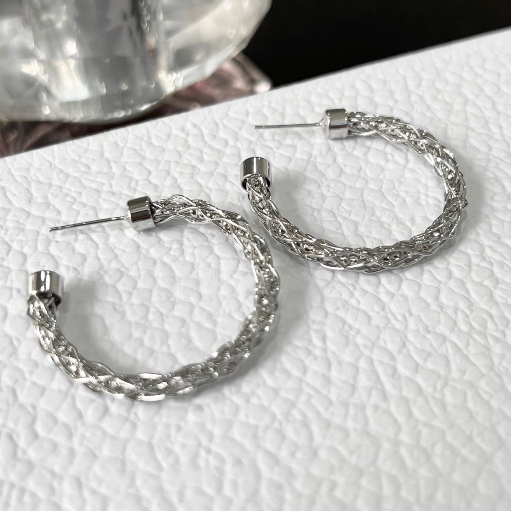  Bông Tai Khoen Tròn Lưới Màu Trắng 3,5cm (BN) 