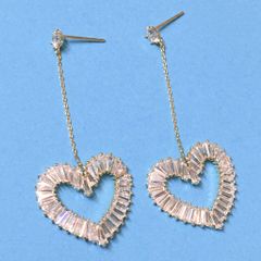  Bông Tai Tua Rua  Trái Tim Vàng Pha Lê Trắng (AM) 