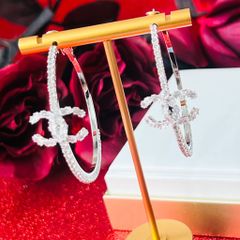  Bông Tai Chanel Khoen Tròn Màu Trắng 5cm Pha Lê (BR) 