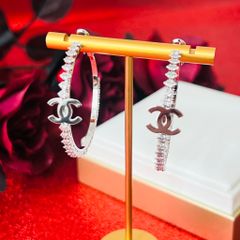  Bông Tai Chanel Khoen Tròn Màu Trắng 43mm Pha Lê (BP) 
