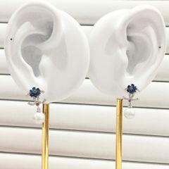  Bông Tai Cánh Hoa Chanel Màu Xanh Bích Ngọc Trai (CN) 