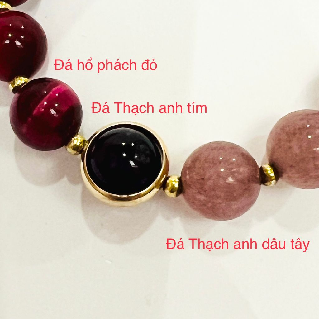  Vòng Đá Phong Thuỷ Cao Cấp -  Con Kỳ Hưu Đá Hổ Phách, Thạch Anh Dâu Tây & Thạch Anh Tím Tự Nhiên 