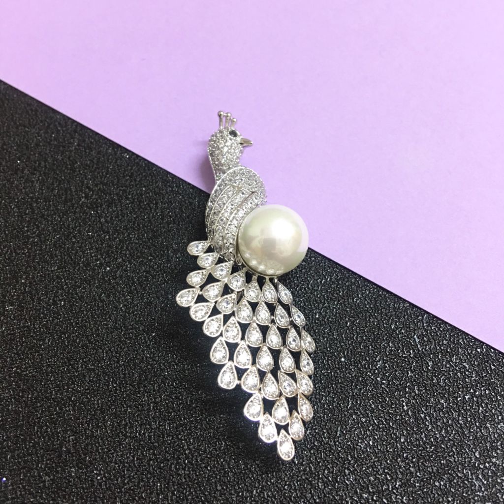  Cài Áo - Con Phượng Hoàng Ngọc Trai & Pha Lê Trắng Sang Trọng (AC) 