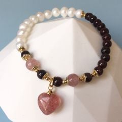  Vòng Đá Phong Thuỷ Cao Cấp - Trái Tim Đá Thạch Anh Dâu Tây, Thạch Anh Tím & Ngọc Trai Nước Ngọt (AF) 