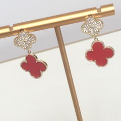  Bông Tai Cỏ 4 Lá May Mắn Màu Đỏ Pha Lê (AJ) 