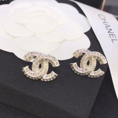  Bông Tai Chanel Bản To Màu Trắng Pha Lê (AU) 