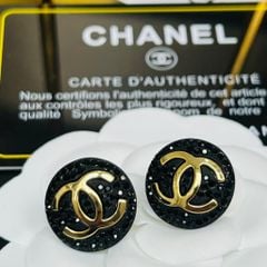  Bông Tai Chanel Bản To Màu Vàng Pha Lê Đen Cá Tính (CK) 