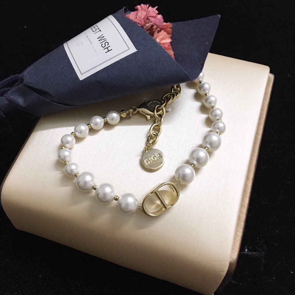  Bộ Trang Sức Dior Vàng - Vòng cổ Choker, Vòng Tay & Bông Tai Ngọc Trai, Pha Lê 6 Kiểu Đeo Quý Phái (AH) 