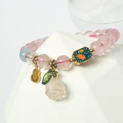  Vòng Đá Phong Thuỷ Cao Cấp - Hoa Hồng Thạch Anh Hồng & Đá Aquamarine Tự Nhiên 