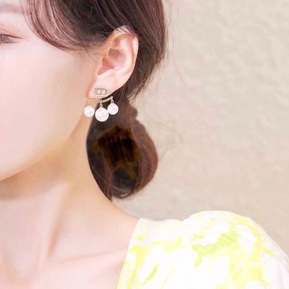  Bộ Trang Sức Dior Trắng - Vòng cổ Choker & Bông Tai Ngọc Trai, Pha Lê Quý Phái (AF) 