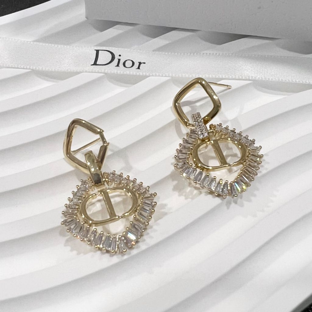  Bông Tai Dior Màu Vàng Pha Lê Trắng (AL) 