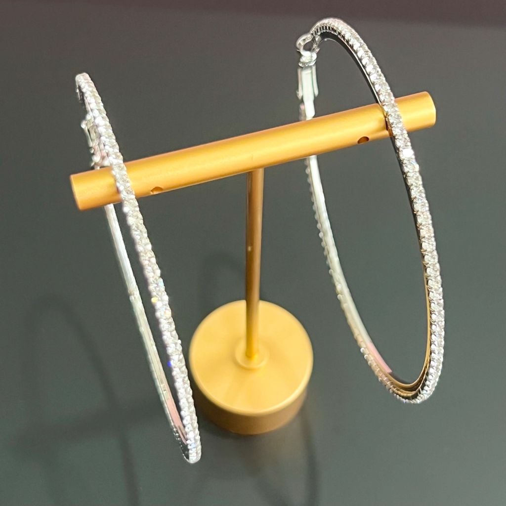  Bông Tai Khoen Tròn Bản To Màu Trắng 6,3cm Pha Lê (BP) 