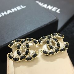  Bông Tai Chanel Bản To Màu Vàng Pha Lê Trắng (BE) 