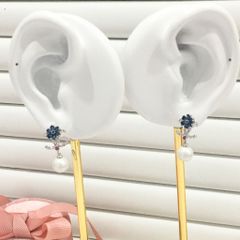  Bông Tai Cánh Hoa Chanel Màu Xanh Bích Ngọc Trai (CN) 