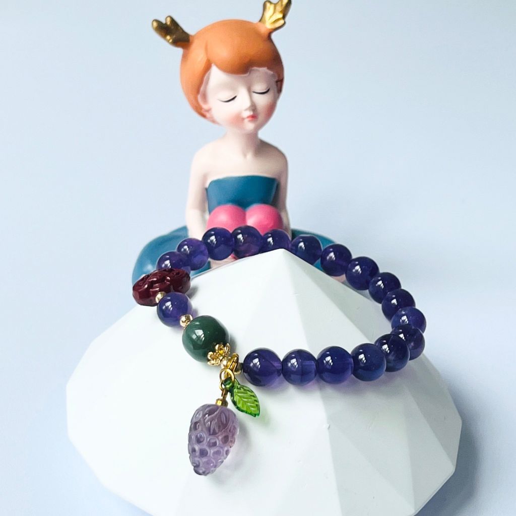  Vòng Đá Phong Thuỷ Cao Cấp - Trái Dâu Đá Thạch Anh Tím & Đá Chu Sa Tự Nhiên 