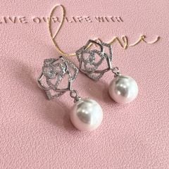  Bông Tai Hoa Hồng Ngọc Trai & Pha Lê Trắng (AL) 