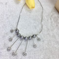  Dây Chuyền Ngắn - Hoa Mai Ngọc Trai Màu Xám Đen Huyền Bí 