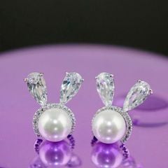  Bông Tai Con Thỏ Dễ Thương Ngọc Trai & Pha Lê (AA) 