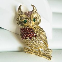  Cài Áo Nam, Nữ - Chim Cú Mèo Màu Vàng Pha Lê Đỏ Cá Tính 