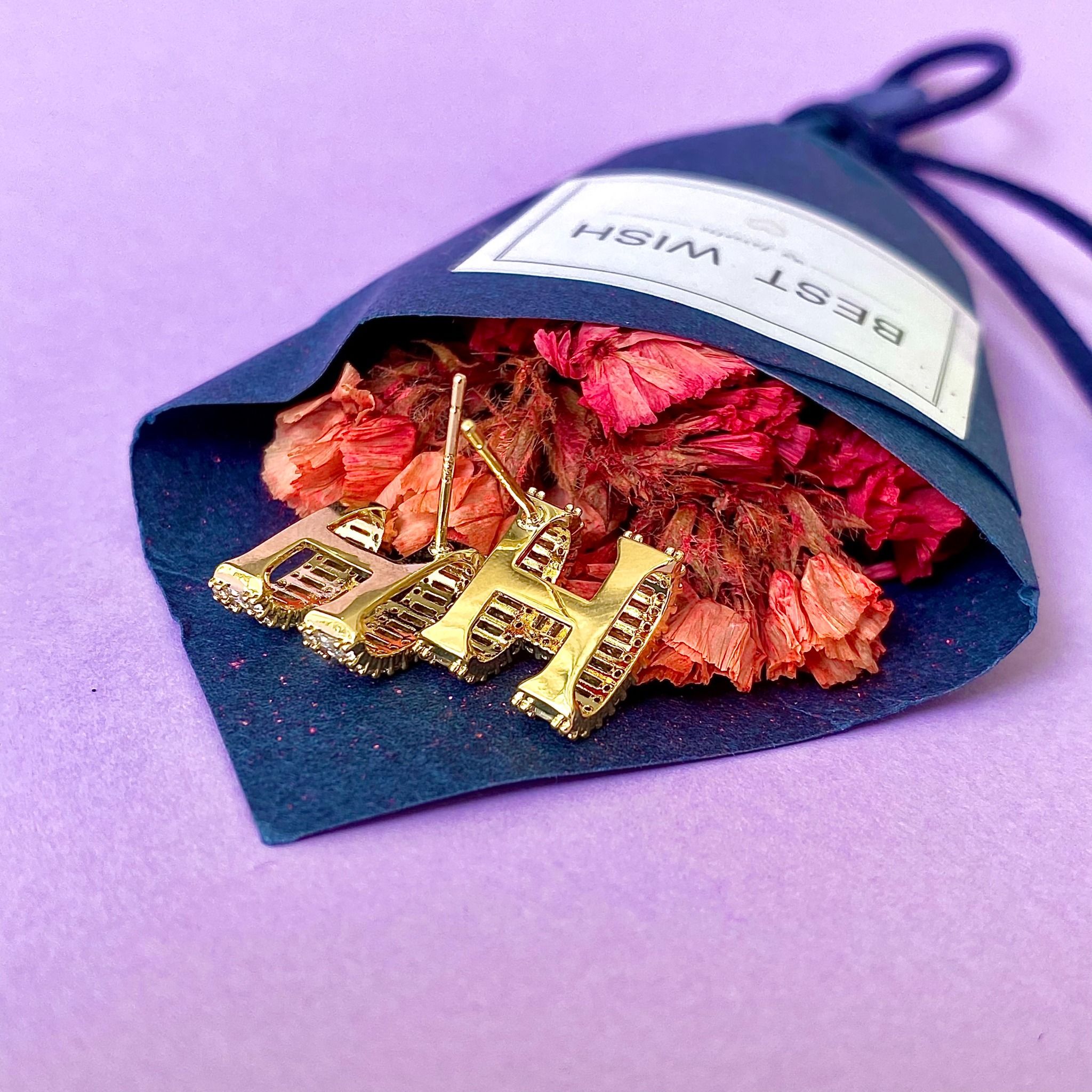  Bông Tai Hermes Màu Vàng Pha Lê Trắng (AH) 