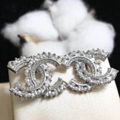  Bông Tai Chanel Bản To Màu Trắng Ngọc Trai & Pha Lê (BL) 