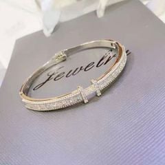  Bộ Trang Sức Hermes Trắng - Vòng Tay, Nhẫn & Bông Tai Pha Lê (AB) 