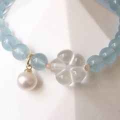  Vòng Đá Phong Thuỷ Cao Cấp - Hoa Mai Đá Thạch Anh Trắng, Ngọc Trai Nước Ngọt & Đá Aquamarine Tự Nhiên 