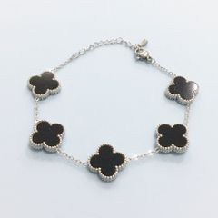  Bộ Trang Sức Cỏ 4 Lá May Mắn - Vòng Tay & Bông Tai Màu Trắng Đen Pha Lê (AH) 